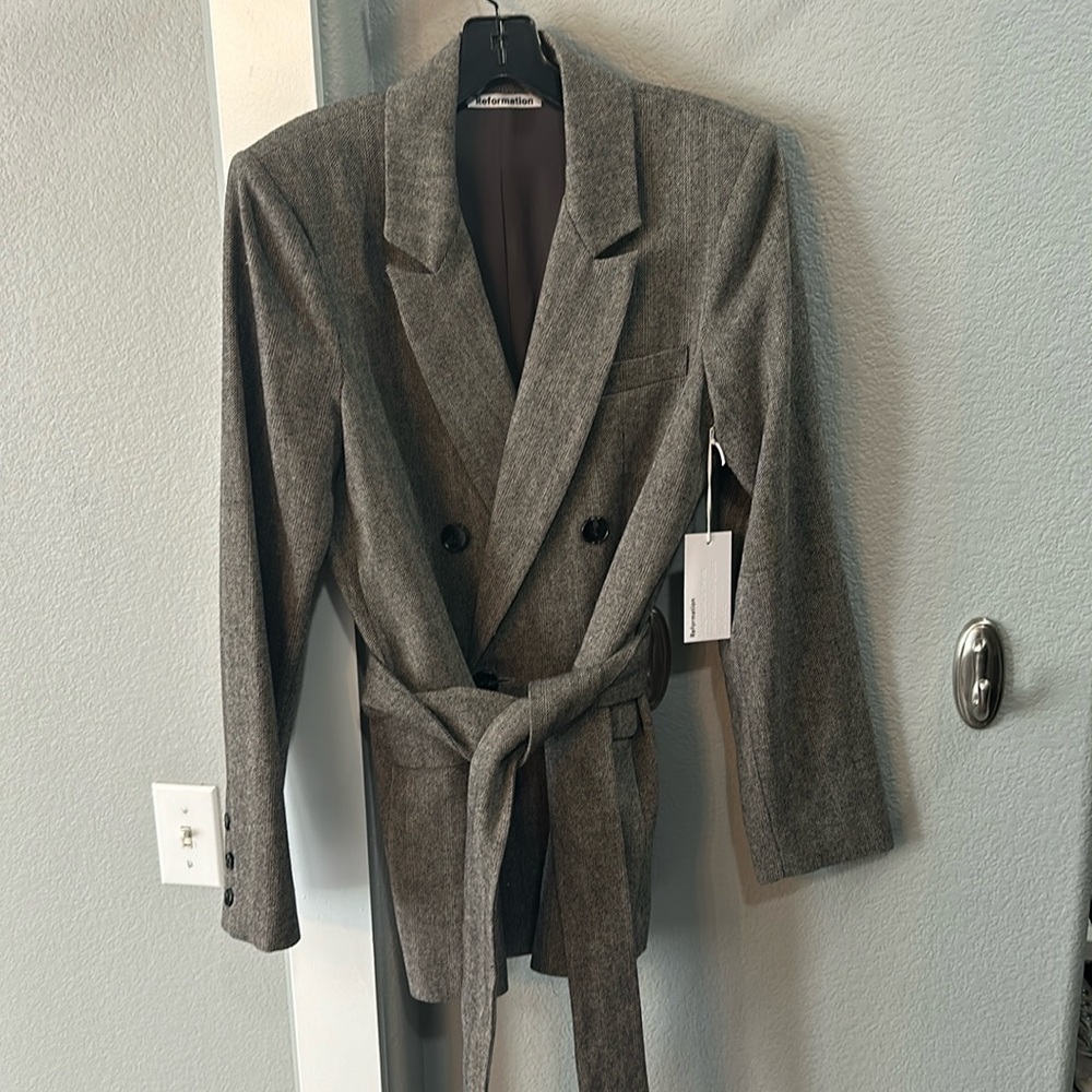 Reformation gray tie waist blazer size L